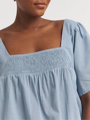 JD Williams Blue 100% Cotton Cambric Square Neck Top - Image 4 of 4