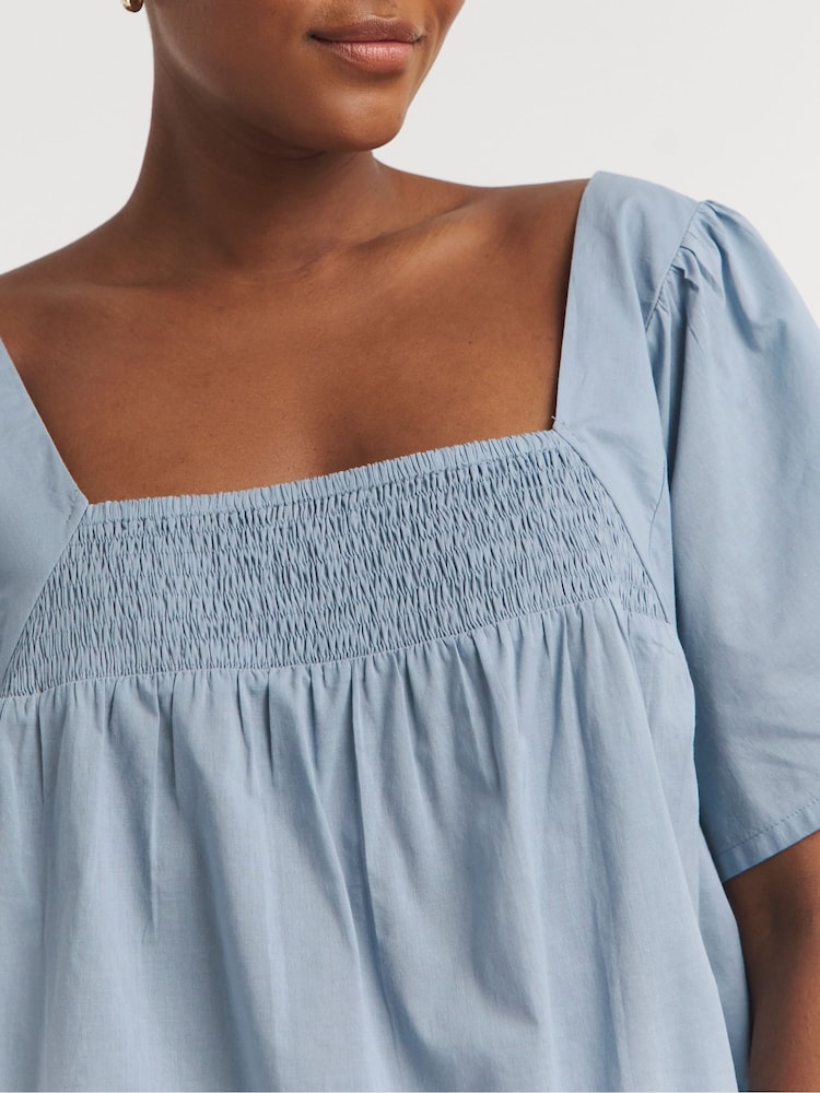 JD Williams Blue 100% Cotton Cambric Square Neck Top - Image 4 of 4