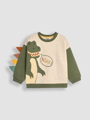 JoJo Maman Bébé Natural Dinosaur Applique Novelty Sweatshirt - Image 1 of 7