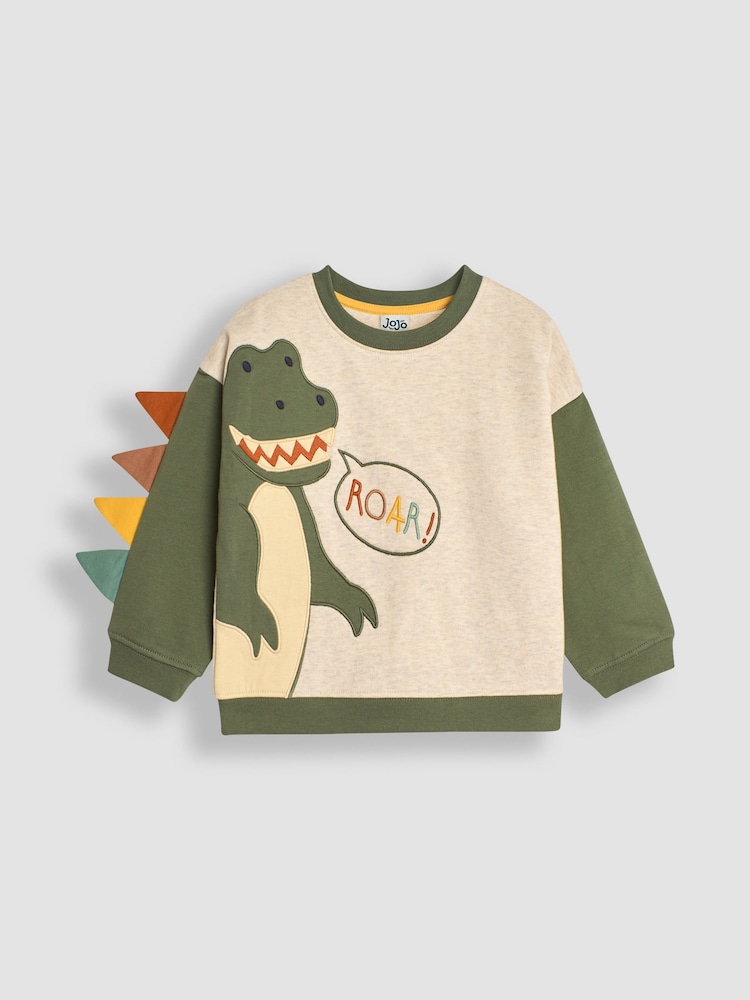 JoJo Maman Bébé Natural Dinosaur Applique Novelty Sweatshirt - Image 1 of 7