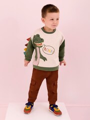 JoJo Maman Bébé Natural Dinosaur Applique Novelty Sweatshirt - Image 4 of 7