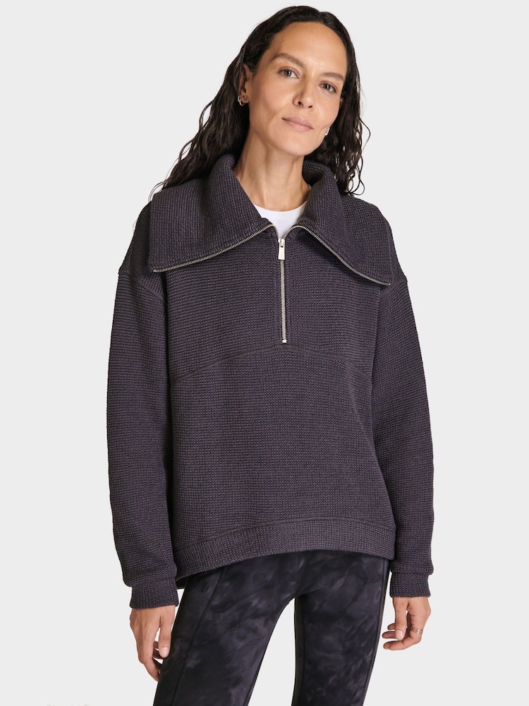 Sweaty Betty Urban Grey Restful Boucle Half Zip Jumper - Image 1 of 7