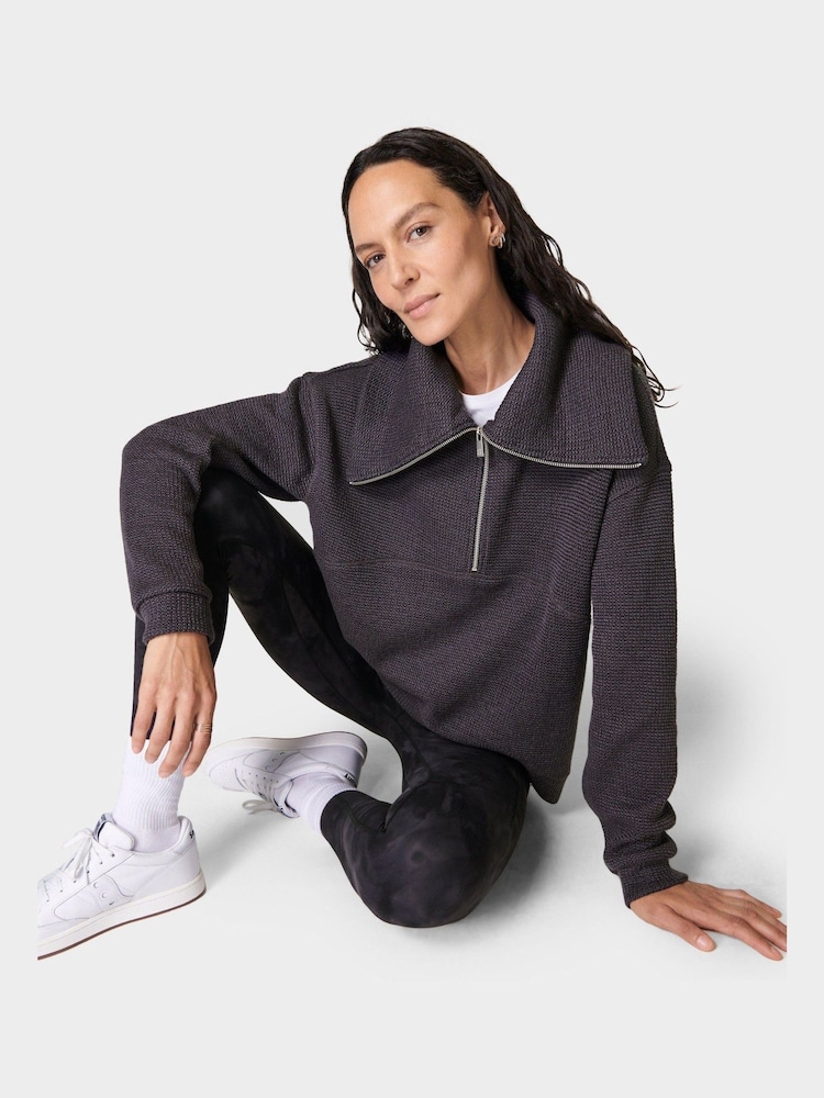 Sweaty Betty Urban Grey Restful Boucle Half Zip Jumper - Image 2 of 7