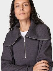 Sweaty Betty Urban Grey Restful Boucle Half Zip Jumper - Image 6 of 7