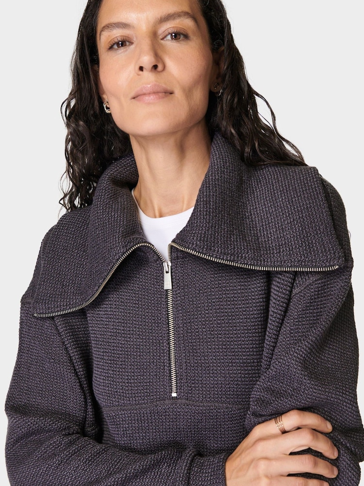 Sweaty Betty Urban Grey Restful Boucle Half Zip Jumper - Image 6 of 7