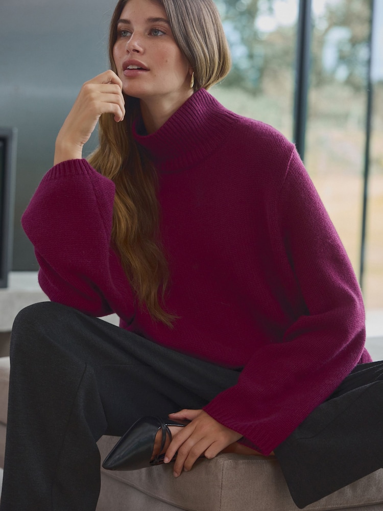 Red Burgundy Relaxed Fit Oversized Premium Knitted Jumper with Cashmere - Image 1 of 8