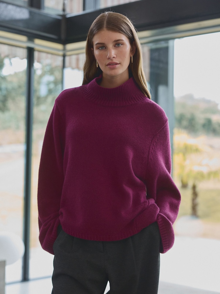 Red Burgundy Relaxed Fit Oversized Premium Knitted Jumper with Cashmere - Image 2 of 8