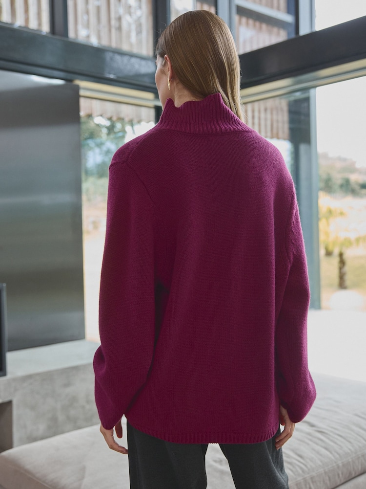Red Burgundy Relaxed Fit Oversized Premium Knitted Jumper with Cashmere - Image 4 of 8