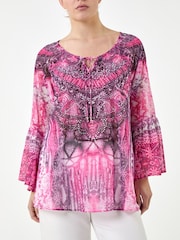 Roman Pink Abstract Sparkly Tunic Top - Image 1 of 4