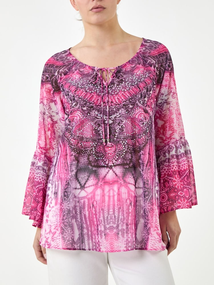 Roman Pink Abstract Sparkly Tunic Top - Image 1 of 4 Roman Pink Abstract Sparkly Tunic Top - Image 1 of 4