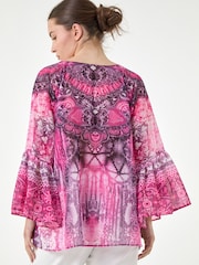 Roman Pink Abstract Sparkly Tunic Top - Image 3 of 4