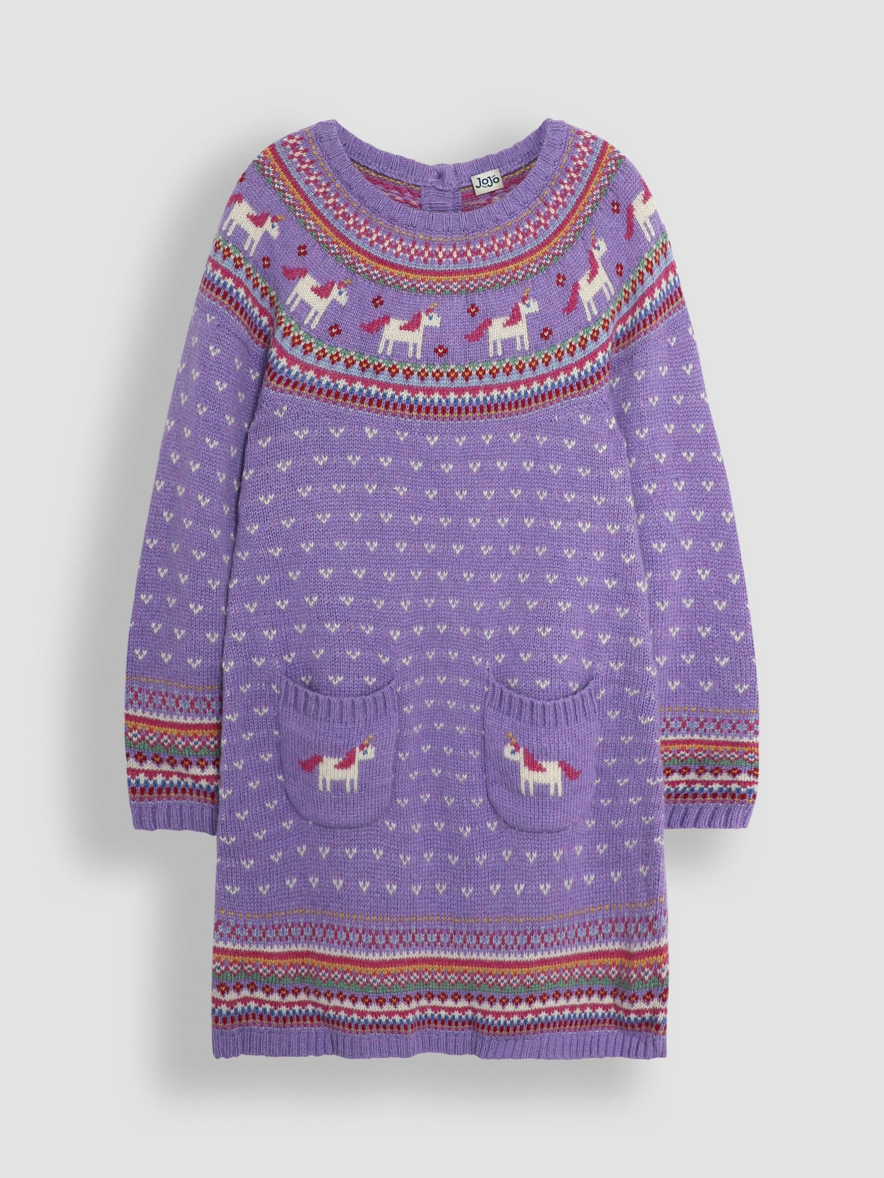 JoJo Maman Bébé Lilac Unicorn Knitted Dress