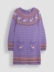 JoJo Maman Bébé Lilac Unicorn Knitted Dress - Image 1 of 3