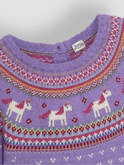 JoJo Maman Bébé Lilac Unicorn Knitted Dress - Image 3 of 3
