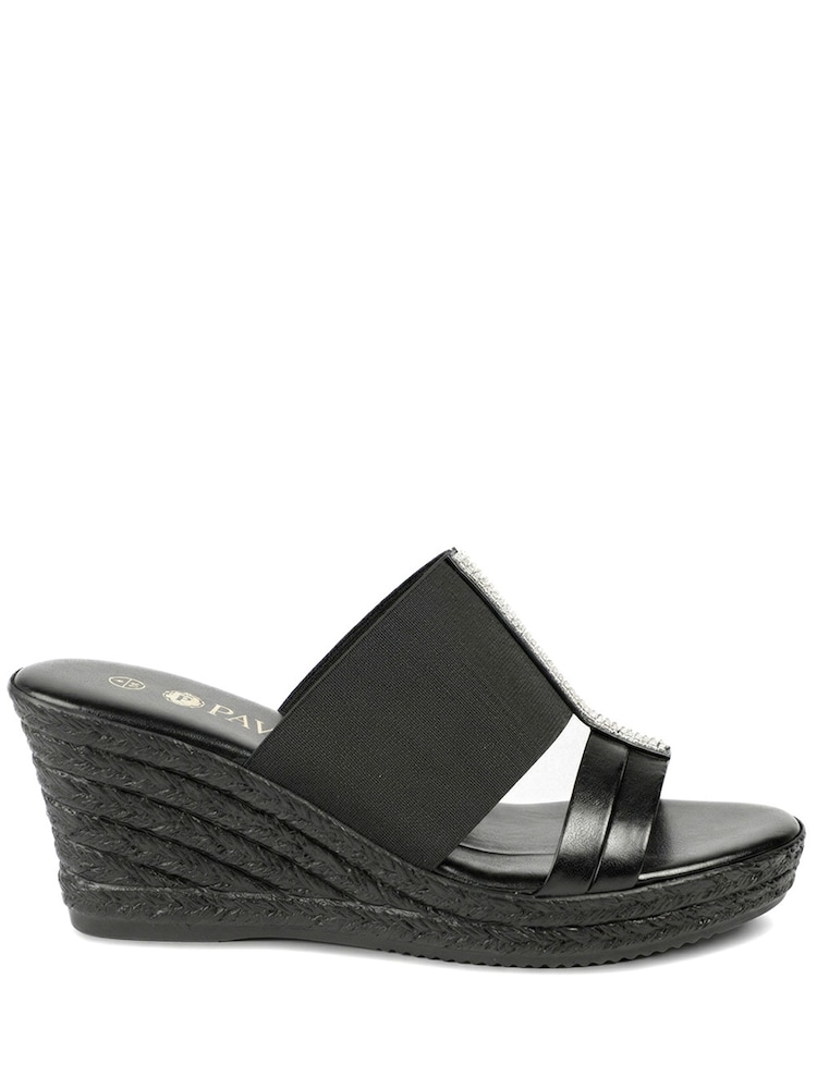 Pavers Black Metallic Wedge Espadrilles Sandals - Image 1 of 5 Pavers Black Metallic Wedge Espadrilles Sandals - Image 1 of 5