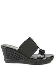 Pavers Black Metallic Wedge Espadrilles Sandals - Image 2 of 5