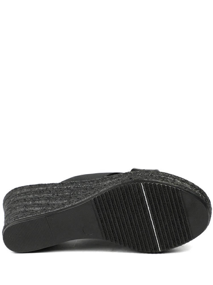 Pavers Black Metallic Wedge Espadrilles Sandals - Image 5 of 5 Pavers Black Metallic Wedge Espadrilles Sandals - Image 5 of 5