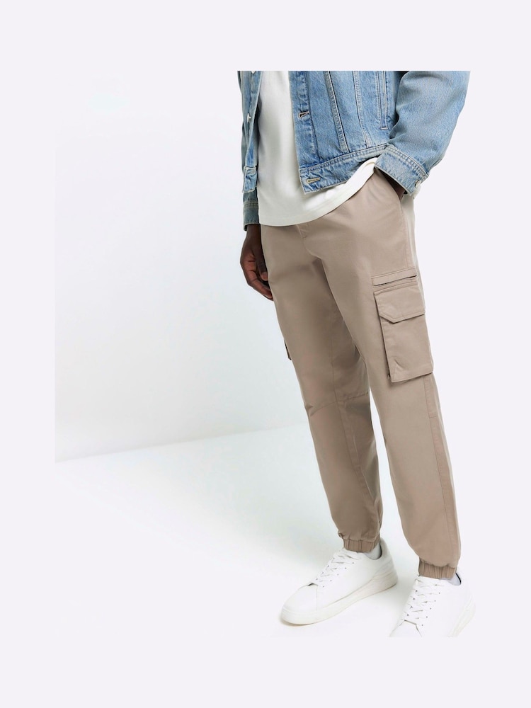 River Island Natural Elasticated Cargo Trousers - Image 1 of 4