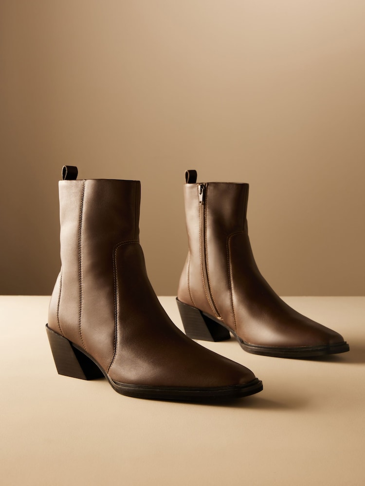 Brown Forever Comfort® Western Leather Ankle Boots - Image 1 of 9