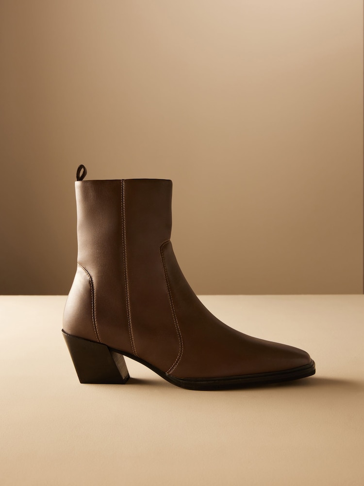 Brown Forever Comfort® Western Leather Ankle Boots - Image 2 of 9