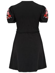 Pour Moi Black Bella Embroidered Sleeve 100% Cotton Slub Jersey Tea Dress - Image 4 of 4