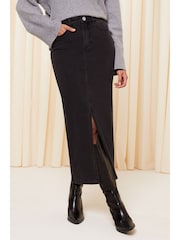 Friends Like These Black Denim Split Front Midaxi Skirt - Image 3 of 4