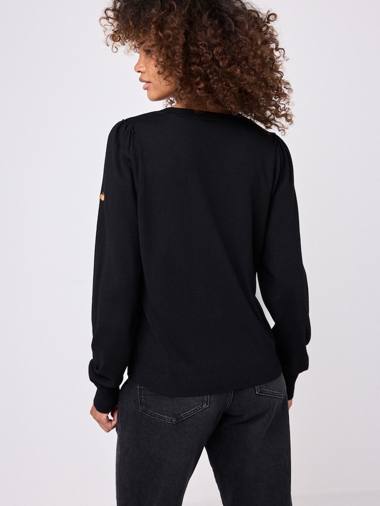 Black Orange Pumpkin Print Crew Neck Long Sleeve Embroidered Jumper - Image 2 of 9