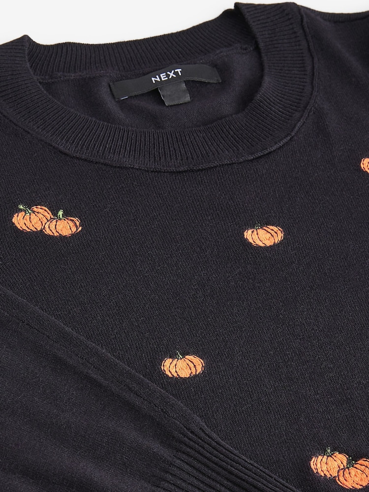 Acheter Citrouille noire et orange Col rond Manches longues Pull