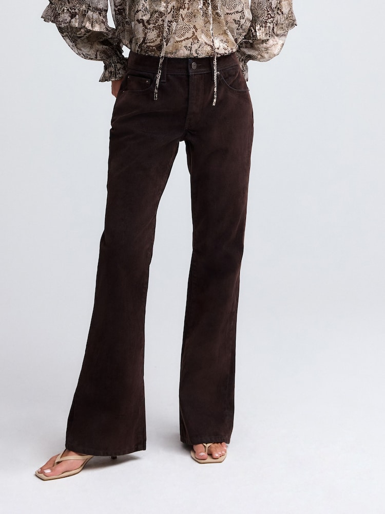Brown Velvet Flocked Relaxed Bootcut 100% Cotton Jeans - Image 2 of 7 Brown Velvet Flocked Relaxed Bootcut 100% Cotton Jeans - Image 2 of 7