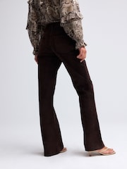 Brown Velvet Flocked Relaxed Bootcut 100% Cotton Jeans - Image 3 of 7