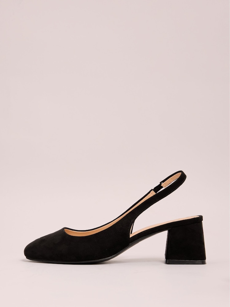 Friends Like These Black Regular Fit Round Toe Low Block Heel Slingback Court Shoe - Image 5 of 5