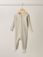 Mamas & Papas Rib Oatmeal Zip Natural Sleepsuit - Image 1 of 3