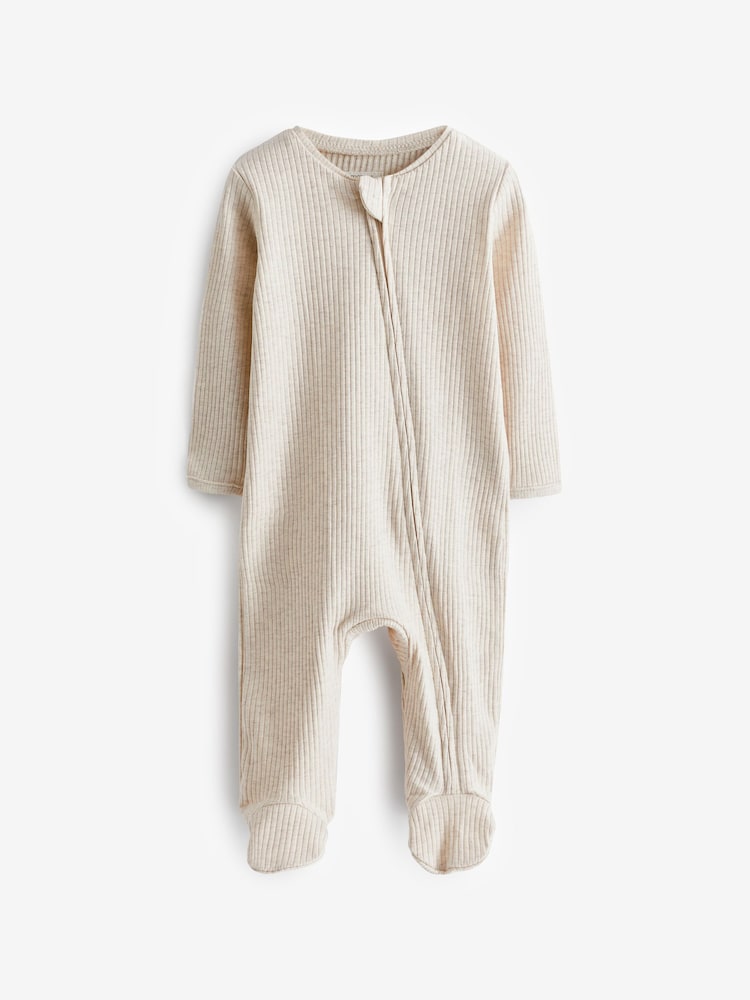 Mamas & Papas Rib Oatmeal Zip Natural Sleepsuit - Image 2 of 3