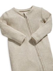 Mamas & Papas Rib Oatmeal Zip Natural Sleepsuit - Image 3 of 3