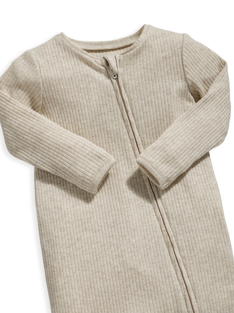 Mamas & Papas Rib Oatmeal Zip Natural Sleepsuit - Image 3 of 3