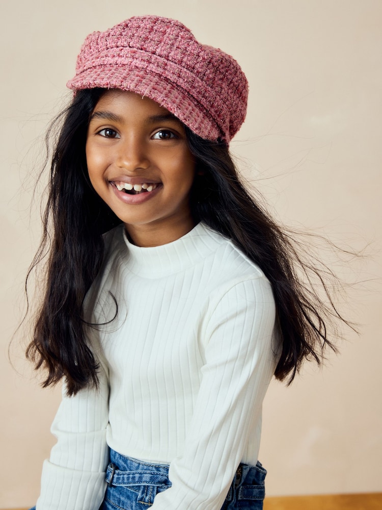 Pink Tweed Baker Boy Hat (1-16yrs) - Image 1 of 3 Pink Tweed Baker Boy Hat (1-16yrs) - Image 1 of 3