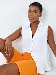 Roman Orange Tangerine Turned Hem Stretch Shorts - Image 1 of 5