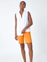 Roman Orange Tangerine Turned Hem Stretch Shorts - Image 2 of 5