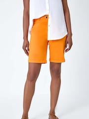Roman Orange Tangerine Turned Hem Stretch Shorts - Image 3 of 5