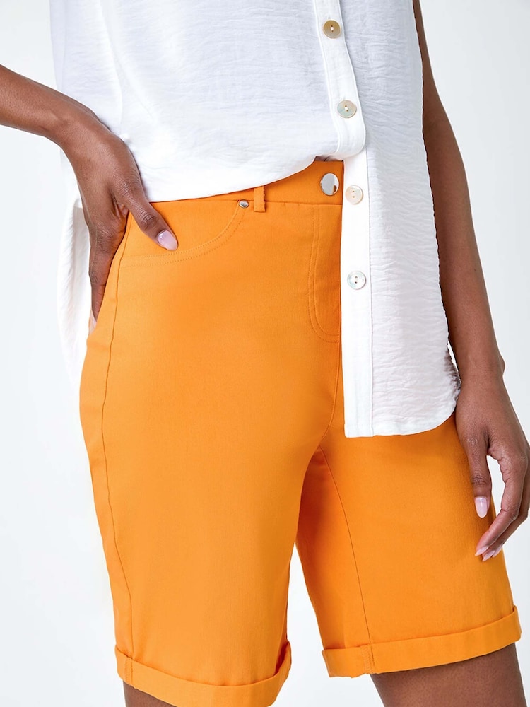 Roman Orange Tangerine Turned Hem Stretch Shorts - Image 5 of 5