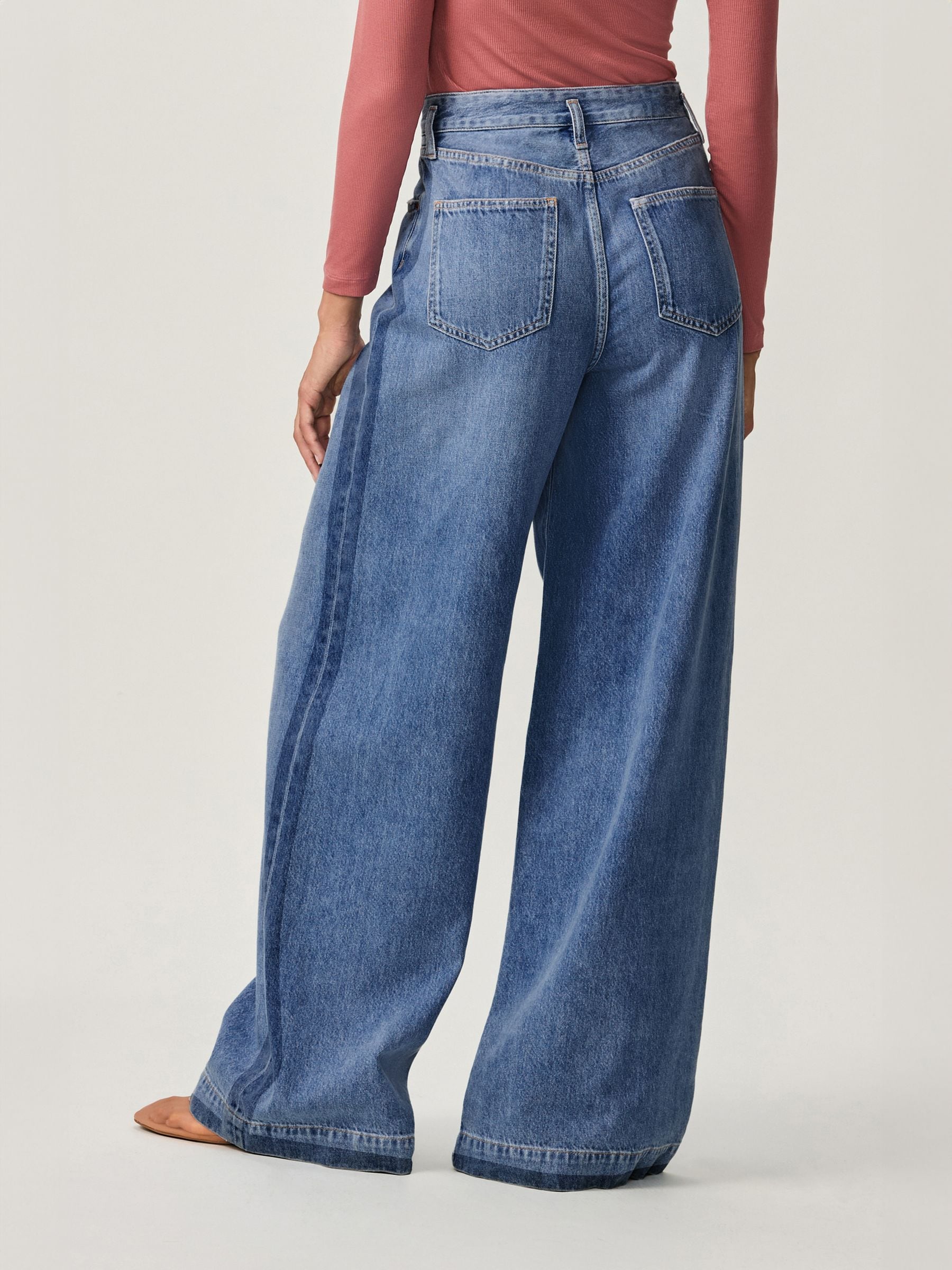 Buy Mid Blue Side Stripe Palazzo Wide Leg 100% Cotton Jeans