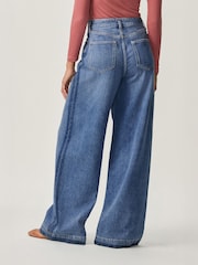 Mid Blue Side Stripe Palazzo Wide Leg 100% Cotton Jeans - Image 4 of 10