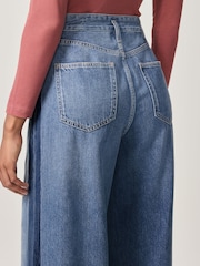 Mid Blue Side Stripe Palazzo Wide Leg 100% Cotton Jeans - Image 6 of 10