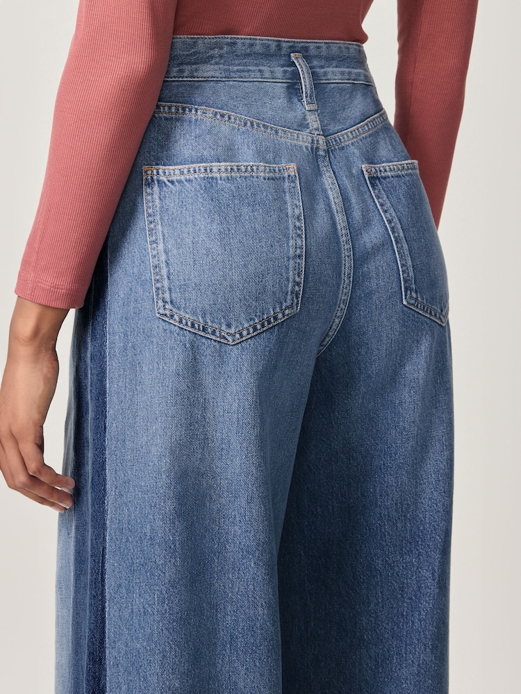 Mid Blue Side Stripe - Palazzo Wide Leg 100% Cotton Jeans - Image 6 of 10