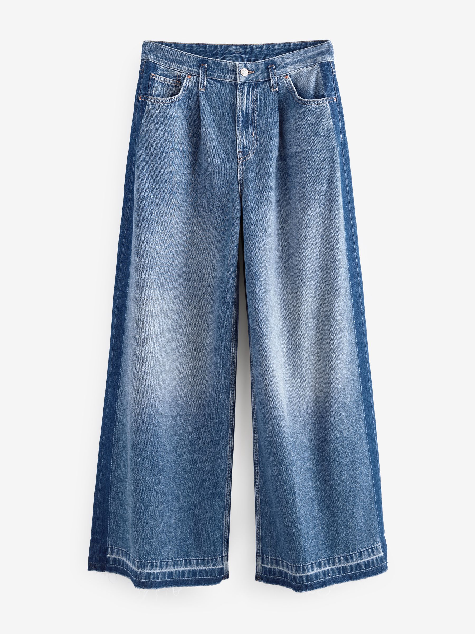 Buy Mid Blue Side Stripe Palazzo Wide Leg 100% Cotton Jeans Buy Mid Blue Side Stripe Palazzo Wide Leg 100% Cotton Jeans