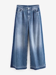 Mid Blue Side Stripe Palazzo Wide Leg 100% Cotton Jeans - Image 7 of 10