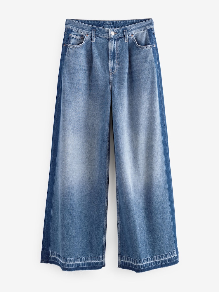 Mid Blue Side Stripe - Palazzo Wide Leg 100% Cotton Jeans - Image 7 of 10