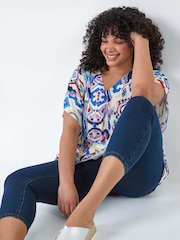 Roman Purple Roman Boho Print Pleat Front Top - Image 1 of 5