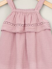 Mamas & Papas Pink 100% Cotton Lace Trim Dress - Image 3 of 3