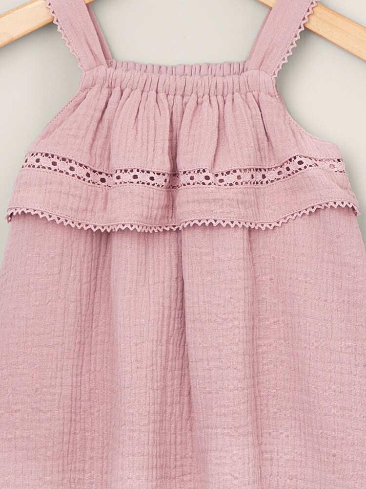 Mamas & Papas Pink 100% Cotton Lace Trim Dress - Image 3 of 3